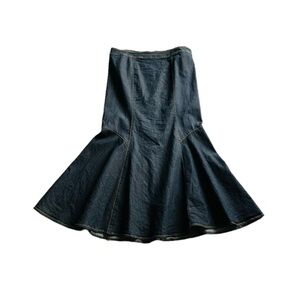 Bisou Bisou Vintage Dark Denim Fit & Flare Maxi Skirt Contrast Stitching Size 16